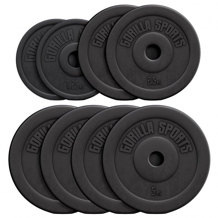Gorilla Sports - 8 Poids En Plastique | Diametre 31 Mm | Musculation | 4x5, 2x2,5 Et 2x1,25 Kg - Poids De Musculation - Noir - 20-30 Kg - Decathlon