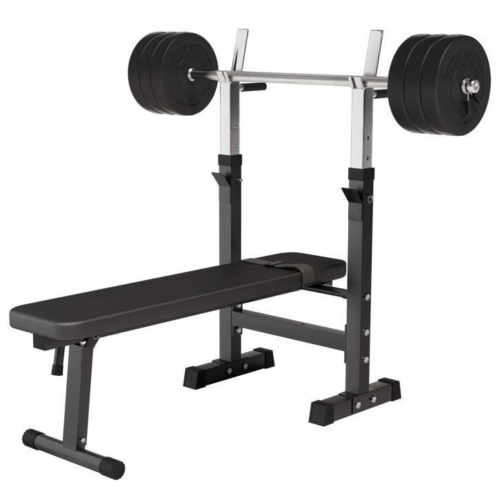 BANC DE MUSCULATION BLANC CLASSIQUE AVEC SET D'HALTERES COMPLET 97,5 KG | MUSCUL