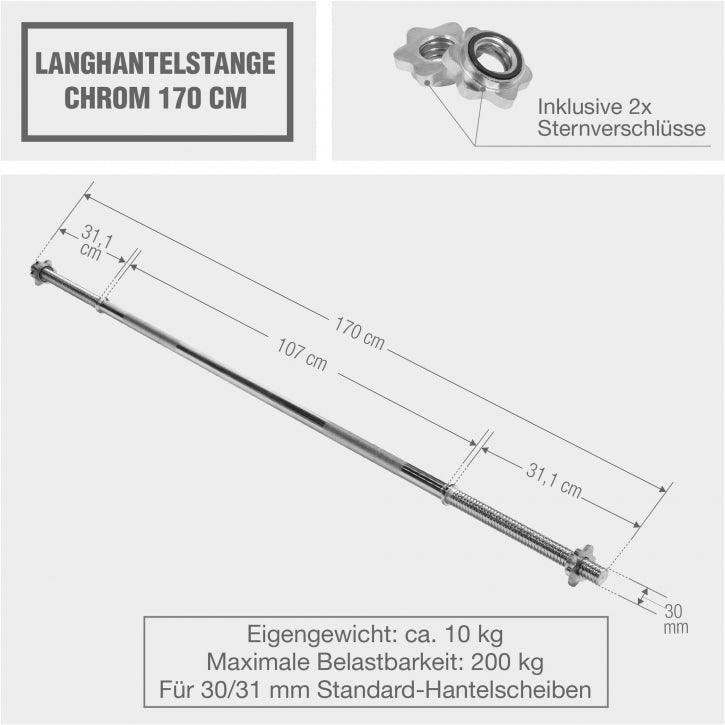Barra de Pesas Gorilla Sports Cromada de 170cm Diámetro 30/31 cm 6/7