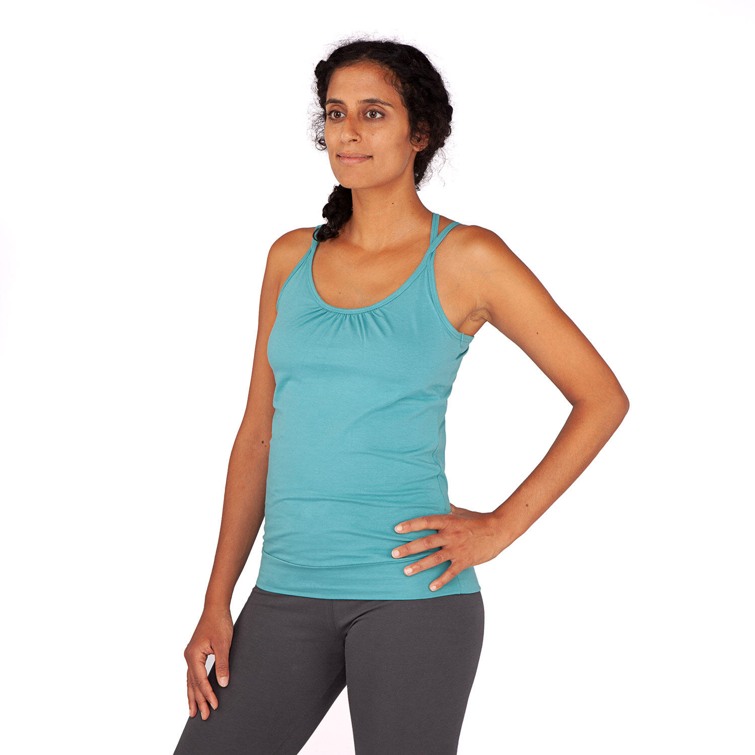 Yoga Spaghetti Top, Bio-Baumwolle, Türkis (Teal) 3/6