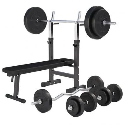 Hantelbank mit Ablage und Hantelset 100 KG