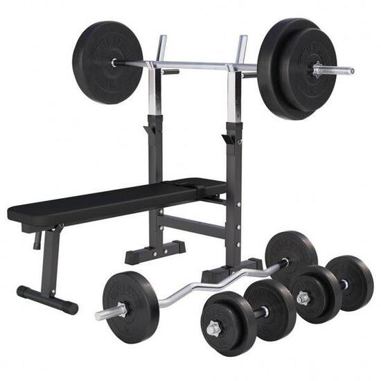 Hantelbank mit Ablage und Hantelset 100 KG