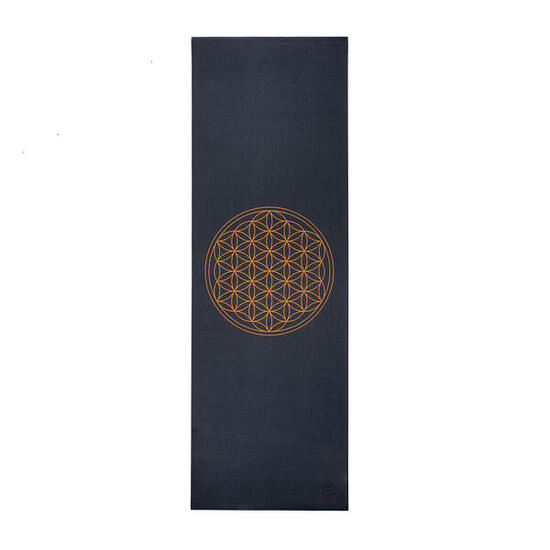 Tapis de yoga LEELA Collection ANTHRACITE, avec la Fleur de vie dorée, en PVC