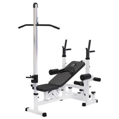 Universele halterbank + lat pulley - belastbaar tot 280 kg - wit