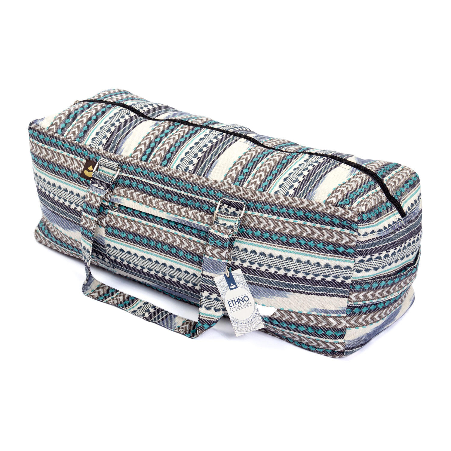 ETHNO Collection: Yoga Kit Bag Ikat-Webstoff, schwarz-weiß-blau gemustert 3/6