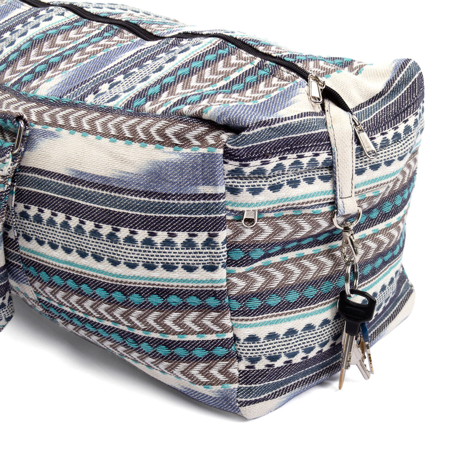 ETHNO Collection: Yoga Kit Bag Ikat-Webstoff, schwarz-weiß-blau gemustert 4/6