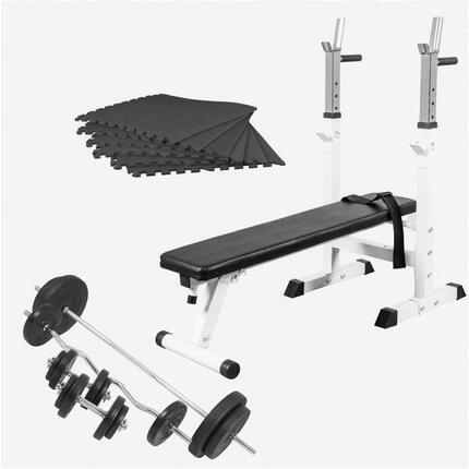Banc de Musculation Complet - Set Haltères 100kg, Support de Barres, Pliable