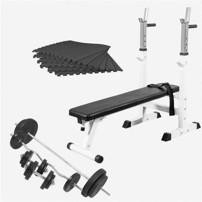Halterbank wit met 100 kg halterset - fitnessbank - verstelbaar - halterstang