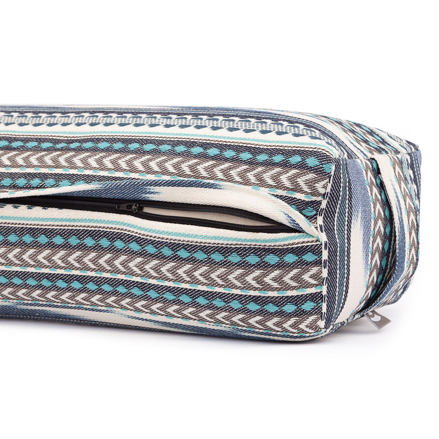 Salamba (rechteckig) Yoga-Bolster Ikat-Stoff, schwarz-weiß-blau, Dinkelhülsen 3/5