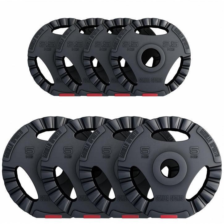Gorilla Sports - Lot De Disques En Plastique De 4 X 2,5 Kg Et 4 X 5 Kg Avec Poignées (poids Grip) - Poids De Musculation - Noir|rouge - Decathlon