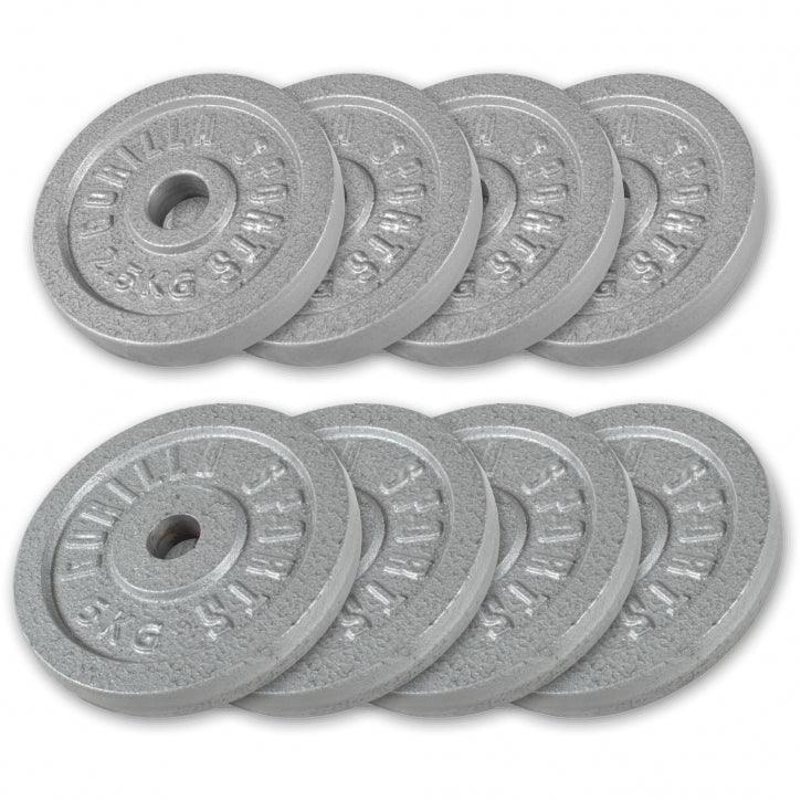 Gorilla Sports - 8 Poids En Fonte | Diametre 31 Mm | Musculation | Lot De 4x5 Kg Et 4x2,5 Kg - Poids De Musculation - Gris - 20-30 Kg - Decathlon