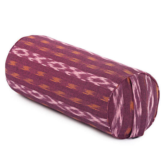 Yoga-Bolster (rund), Ikat-Webstoff, weinrot gem., Dinkelhülsen