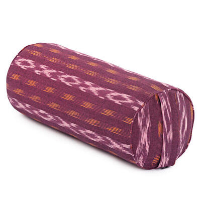 Yoga-Bolster (rund). Ikat-Webstoff. weinrot gem.. Dinkelhülsen