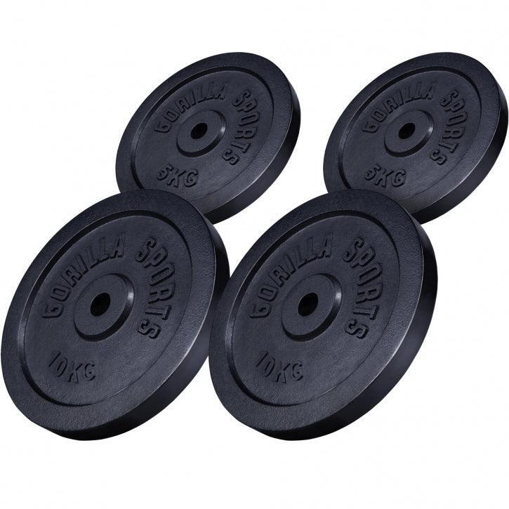 Gorilla Sports - Lot De Disques Noirs En Fonte - 2 X 5 Kg Et 2 X 10 Kg - Ø 31mm - Poids De Musculation - Noir - 20-30 Kg - Decathlon