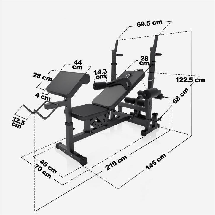 Universele Halterbank + 100 kg Halterset - Kunststof - Halterstang met 4/7