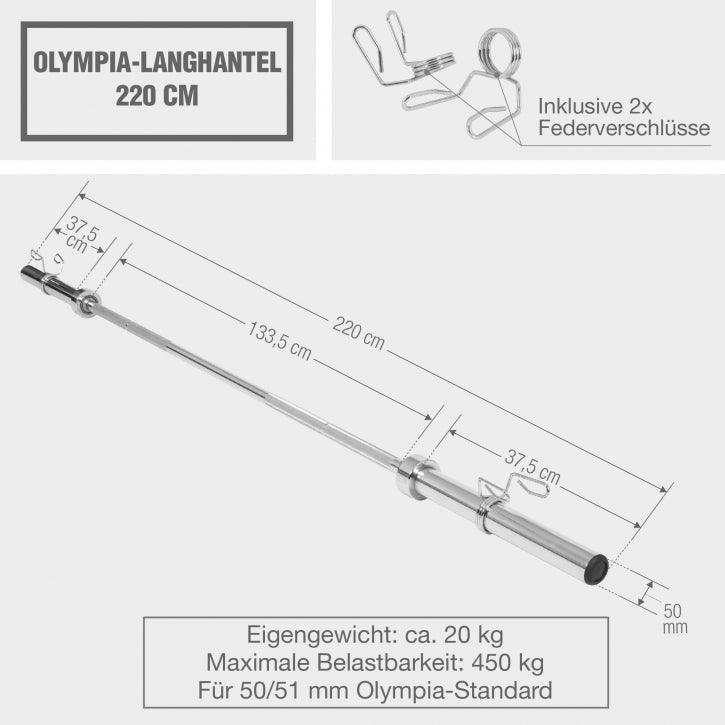BARRA OLÍMPICA CROMADA 220CM | 20KG DIAM 50MM | MAX 450KG