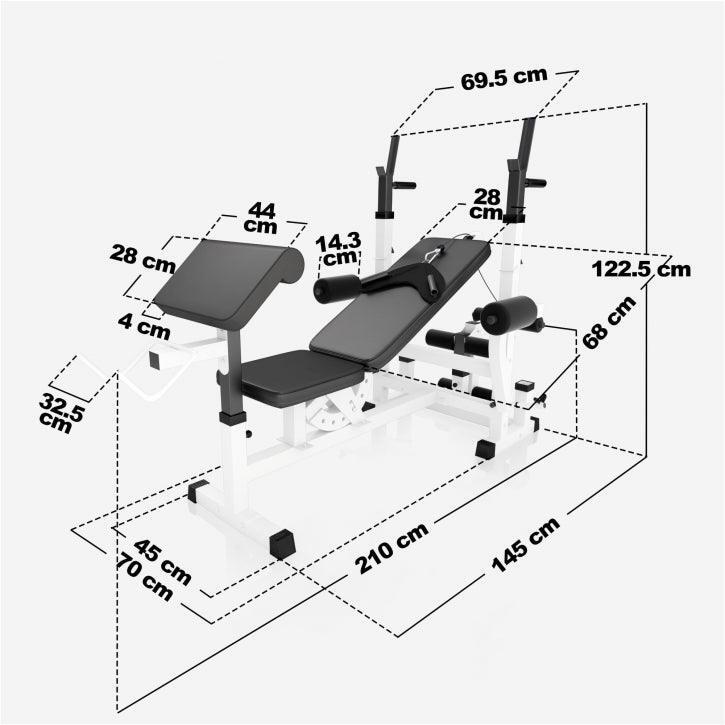 Banca multifunctionala cu set gantere cromate de 108kg