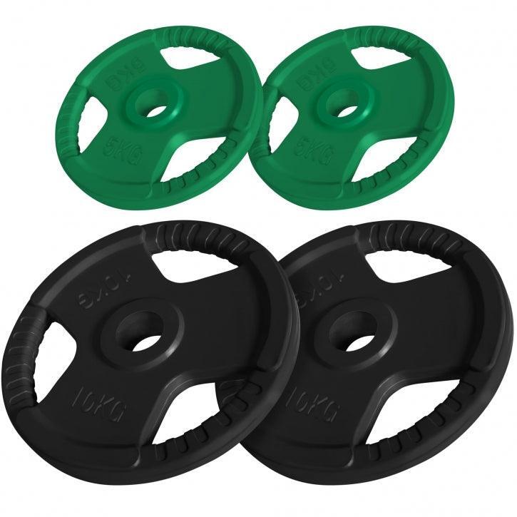 Conjunto de discos de borracha, com pegas ø 51mm - 4 x 2,5 KG e 4 x 5 KG
