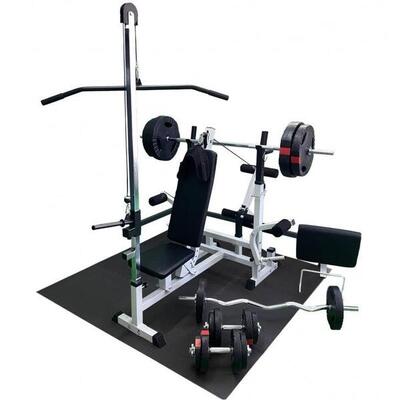 Fitnessbank zwart met gewichten 100 kg - lat pulley - puzzelmat - complete set