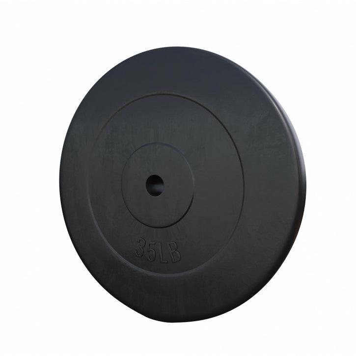 Disque musculation Gorilla Sports 15 kg plastique noir, alésage 28 mm 6/7