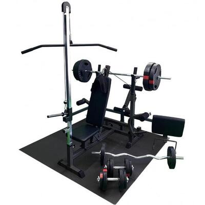 Fitnessbank zwart met gewichten 100 kg - lat pulley - puzzelmat - complete set