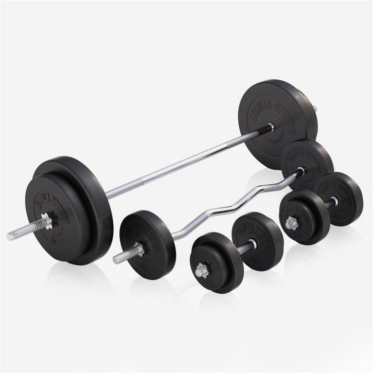 BANC DE MUSCULATION BLANC CLASSIQUE AVEC SET D'HALTERES COMPLET 97,5 KG | MUSCUL