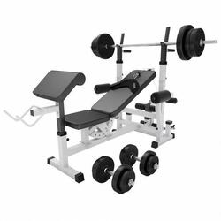 Banc de musculation complet avec haltères, barres et poids