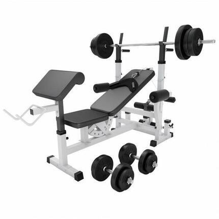 Banc de musculation complet avec haltères, barres et poids
