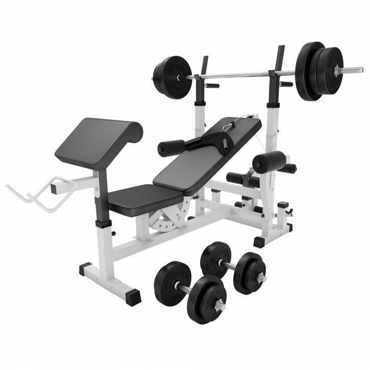 Gorilla Sports - Banc De Musculation Complet Avec Haltères, Barres Et Poids - Appareil À Charge Guidée - Blanc - Taille Unique - Decathlon