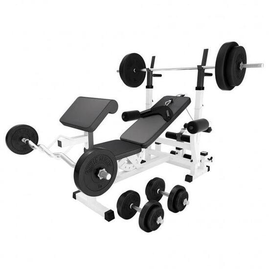 Banc Musculation - Set Haltères 100kg , Support Barres d'Haltère, Multifonction
