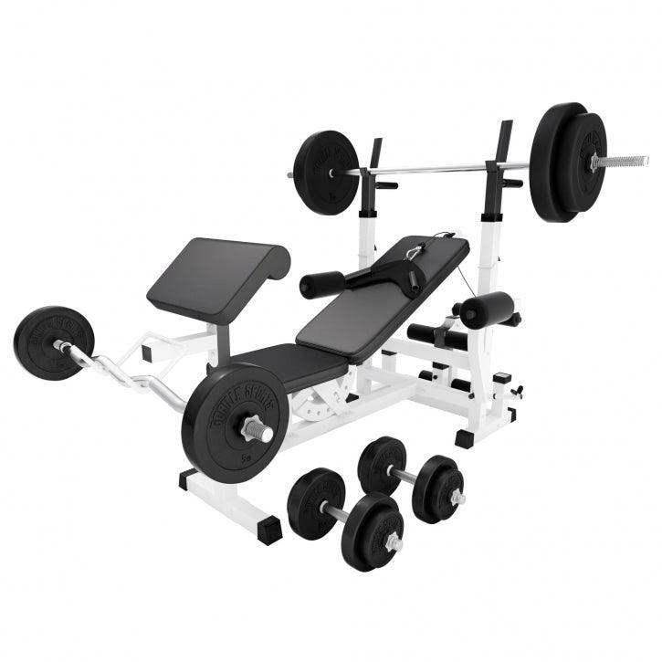 Pachet banca multifunctionala cu set de greutati 100 kg Albă