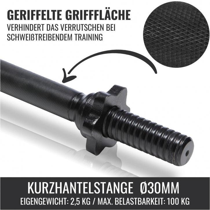 BARRE COURTE NOIRE 35 CM | DIAMETRE 30 MM | MUSCULATION | 2 BAGUES DE SERRAGE 4/7