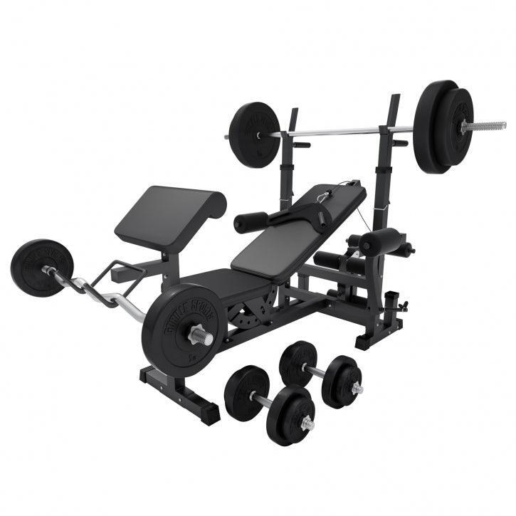 GORILLA SPORTS Universele Halterbank + 100 kg Halterset - Kunststof - Halterstang met
