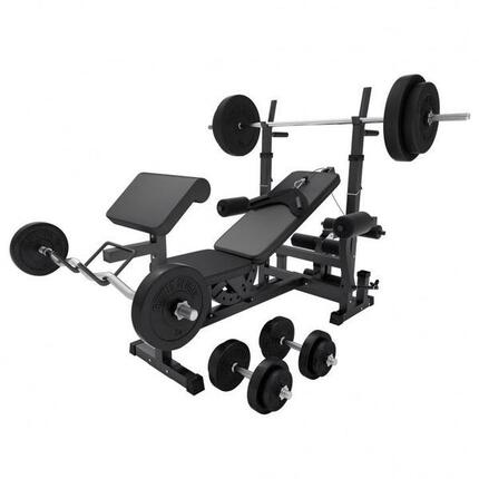 Banc Musculation - Set Haltères 100kg , Support Barres d'Haltère, Multifonction