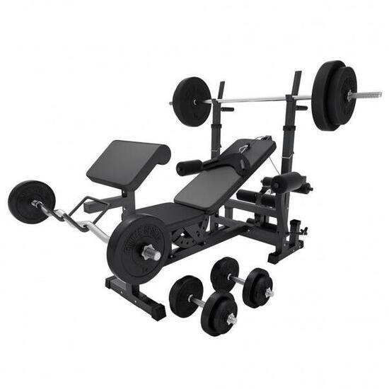 Banc Musculation - Set Haltères 100kg , Support Barres d'Haltère, Multifonction