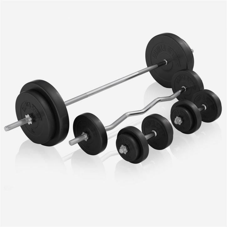 Universele Halterbank + 100 kg Halterset - Kunststof - Halterstang met 2/7