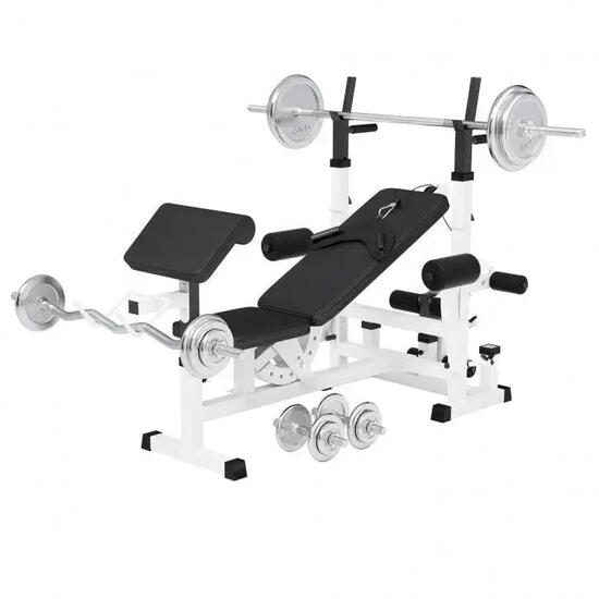 BANC DE MUSCULATION UNIVERSEL GS005 + SET D'HALTERES CHROMES DE 108 KG