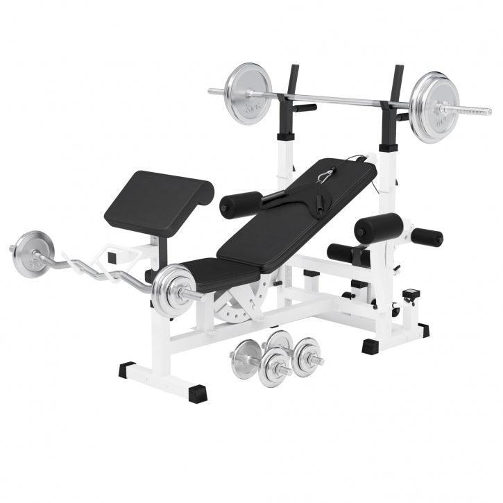 Banca multifunctionala cu set gantere cromate de 108kg