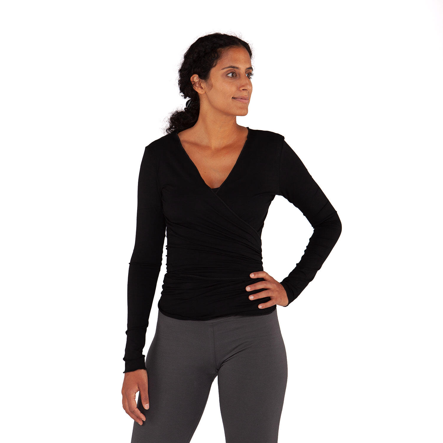 Yoga Wickeljacke, Modal, Schwarz 3/6