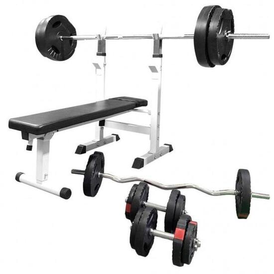 Banc de musculation plat avec set d'haltères 100 KG