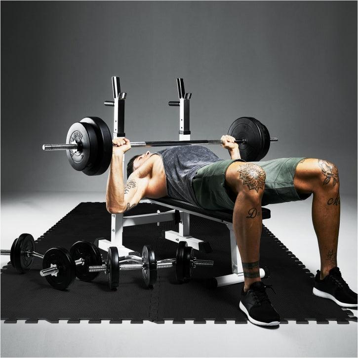 Halterbank zwart met 100 kg halterset - Fitnessbank - Verstelbaar - Halterstang 6/7