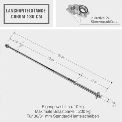 Halterstang - barbell - lange halter - 180 cm - 30 mm