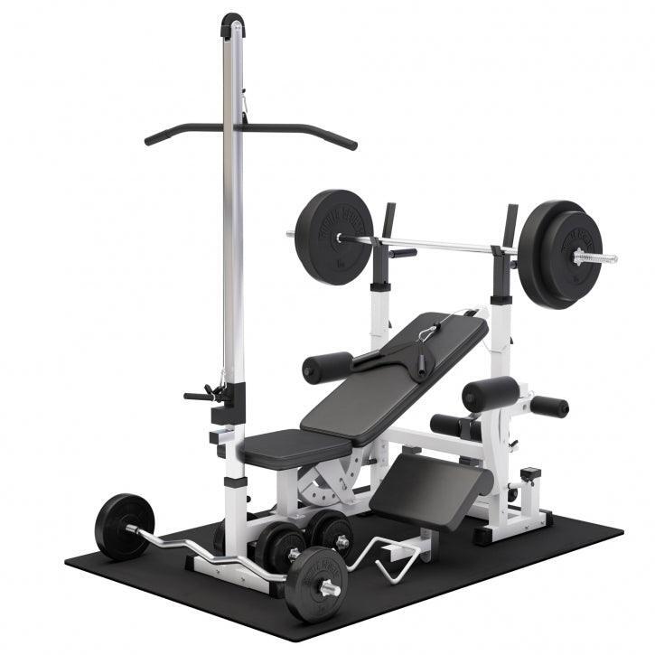 Fitnessbank Wit Met Gewichten 100 kg - Lat Pulley - Puzzelmat - Complete Set 2/7
