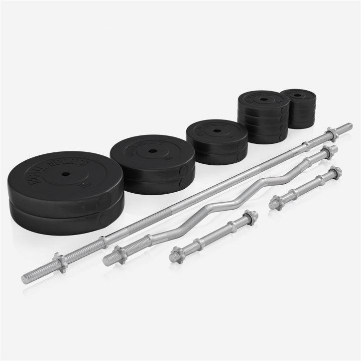 Universele Halterbank + 100 kg Halterset - Kunststof - Halterstang met 3/7