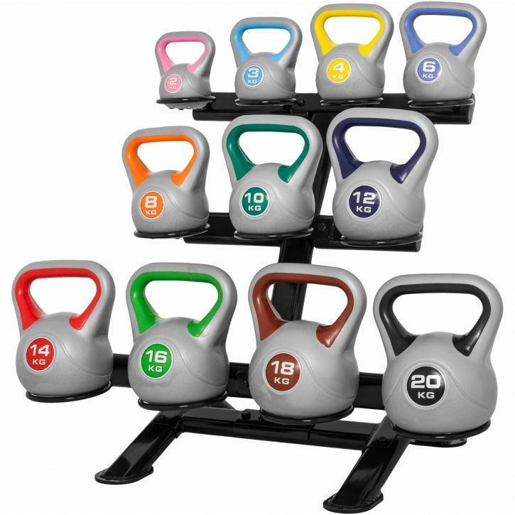 Supporto di stoccaggio Gorilla Sports per 11 kettlebell, acciaio nero 2/6