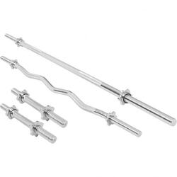Set - barre longue, barre curl SZ, deux barres courtes et stop-disques