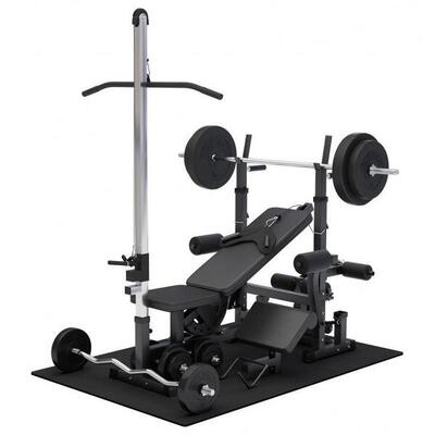 Fitnessbank zwart met gewichten 100 kg - lat pulley - puzzelmat - complete set