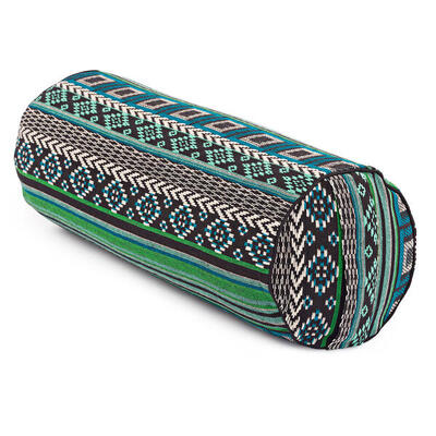 Yoga-Bolster (rund). Jacquard-Webstoff. schwarz-weiß-grün gem.. Dinkelhülsen