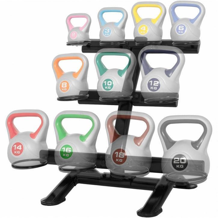 Supporto di stoccaggio Gorilla Sports per 11 kettlebell, acciaio nero 5/6