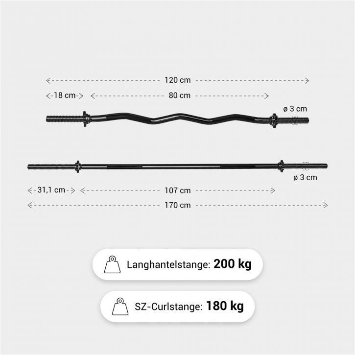 Barra per allenamento Gorilla Sports 170 cm + Curl 120 cm acciaio cromato 30 mm 3/7